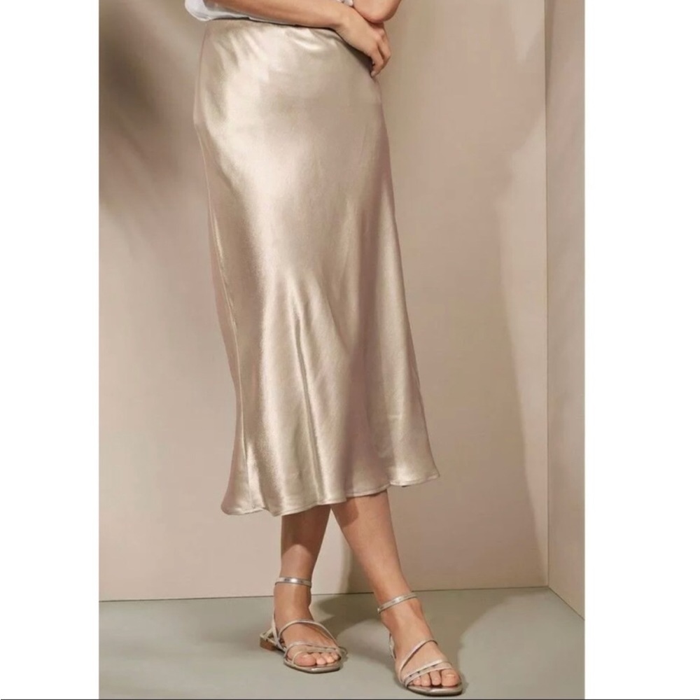 Satin Slip Skirt Midi Champagne-medium